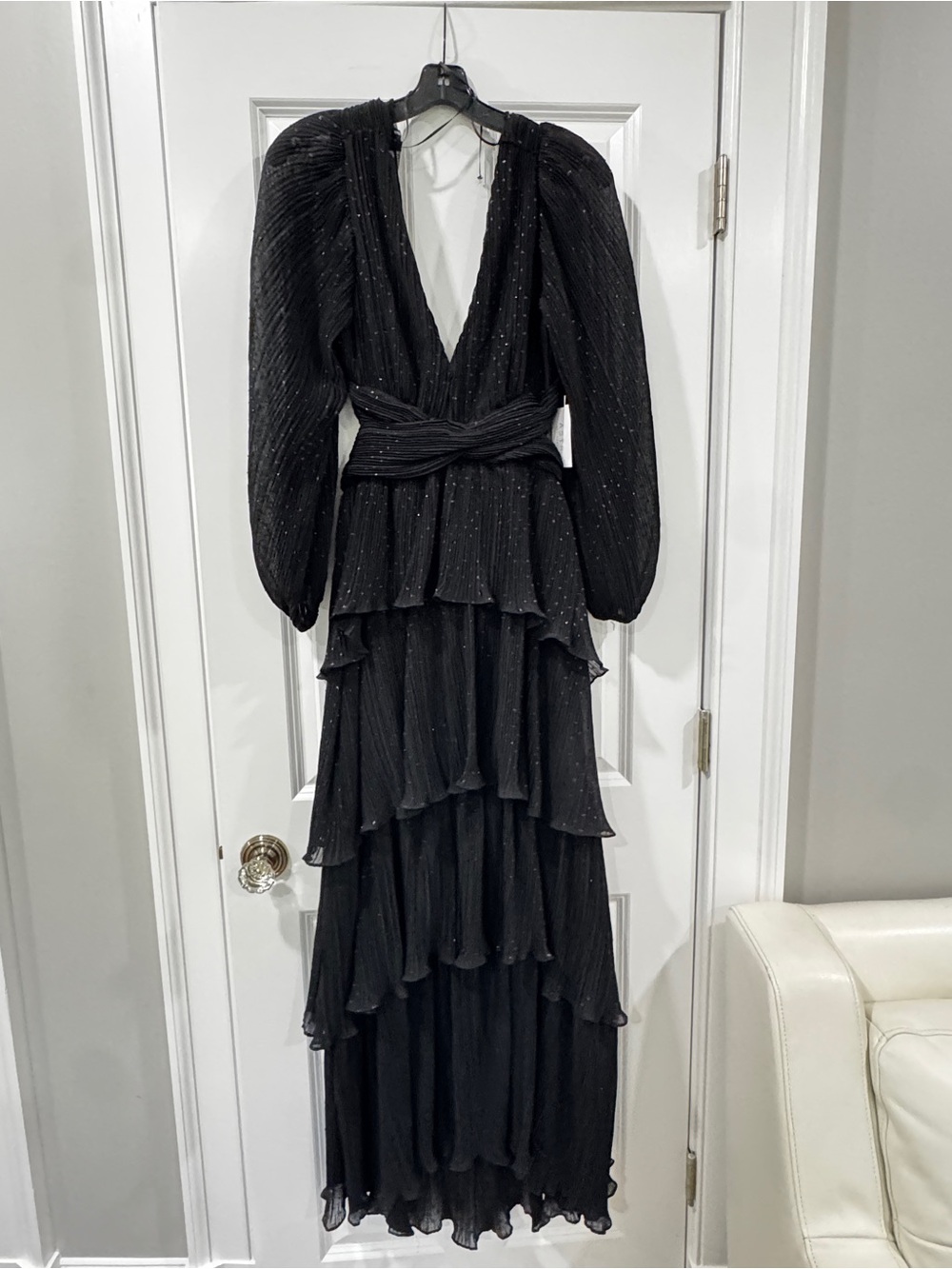 Astr Black Tiered Ruffle Maxi Dress with Puff Long Sleeves